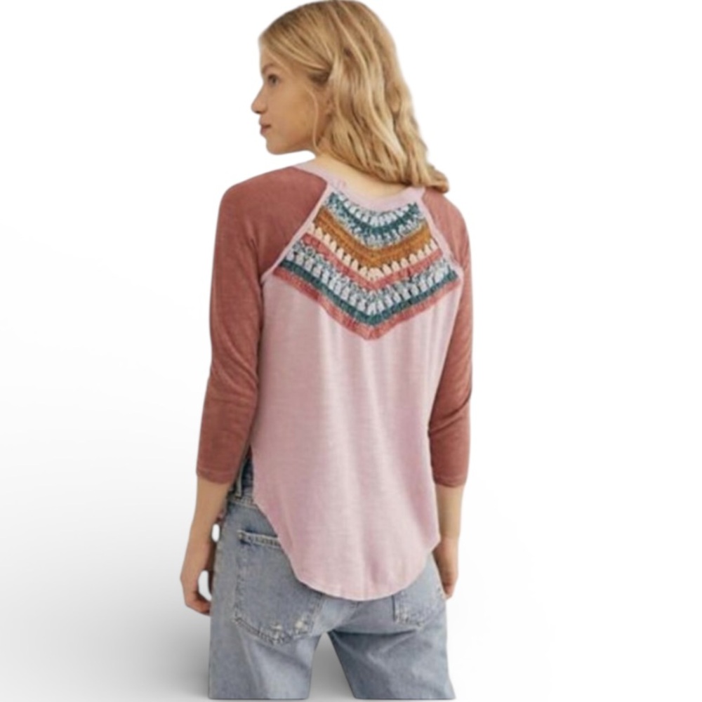 Free People We The Free Dusty Rose Embellished Boho Blouse Size S - Picture 5 of 15